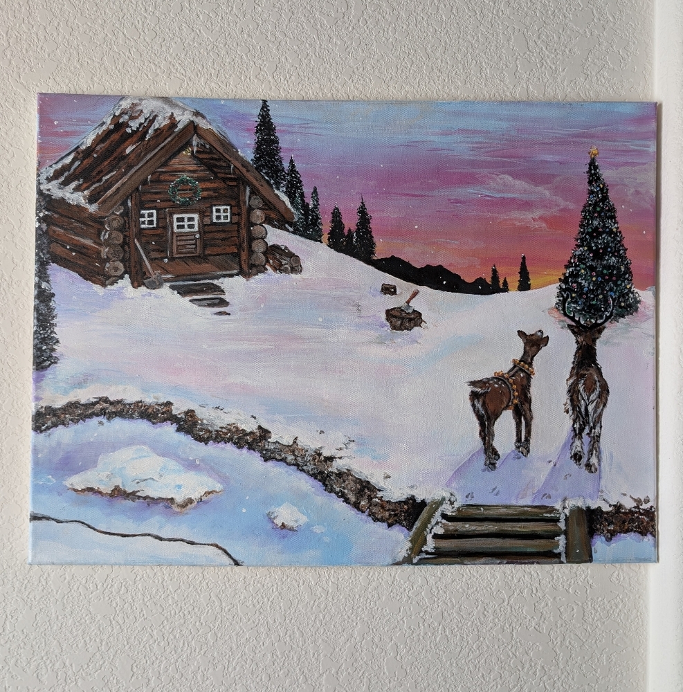 Winter Deer Christmas Canvas Painting